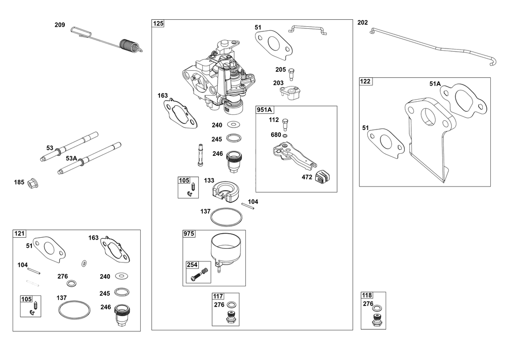 Carburetor Group Diagram and Parts List for 12V337-0167-F1 100000 - 19Z999 Briggs and Stratton Engine